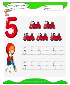 okul öncesi çocuklar için 5 Rakamı Çizgi çalışma sayfaları